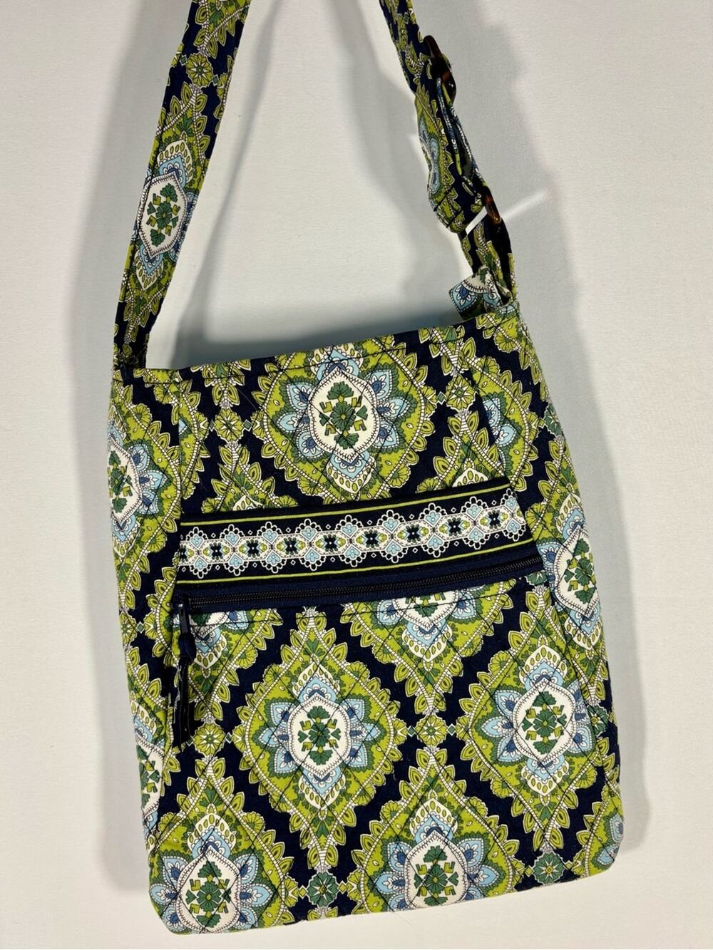 Vera Bradley Green Blue Medallion Print Crossbody Bag Cotton Purse Boho P1